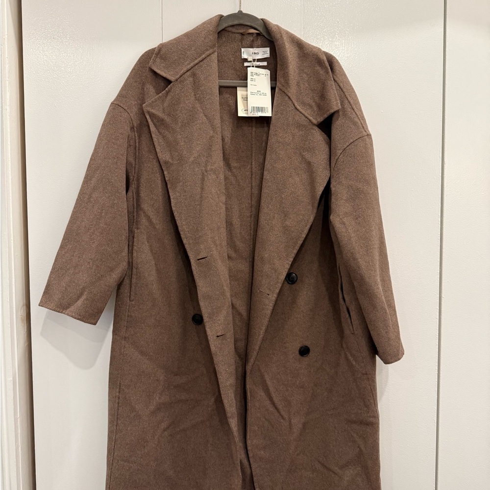 Mango Brown Trench Coat with Relaxed Fit and Notched Lapels